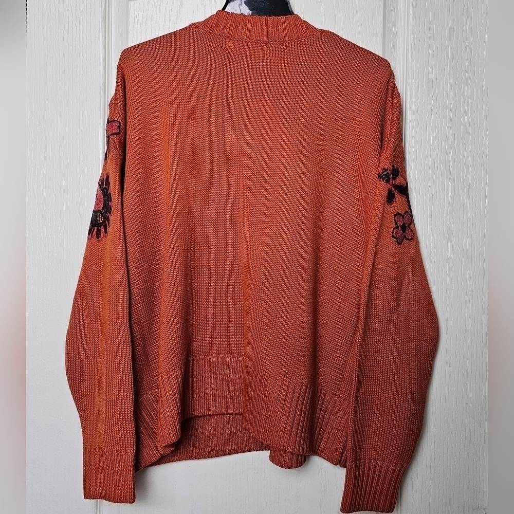 Aventura Clothing Misha Sweater Orange Embroidered Floral Merino Wool XL - Picture 6 of 16